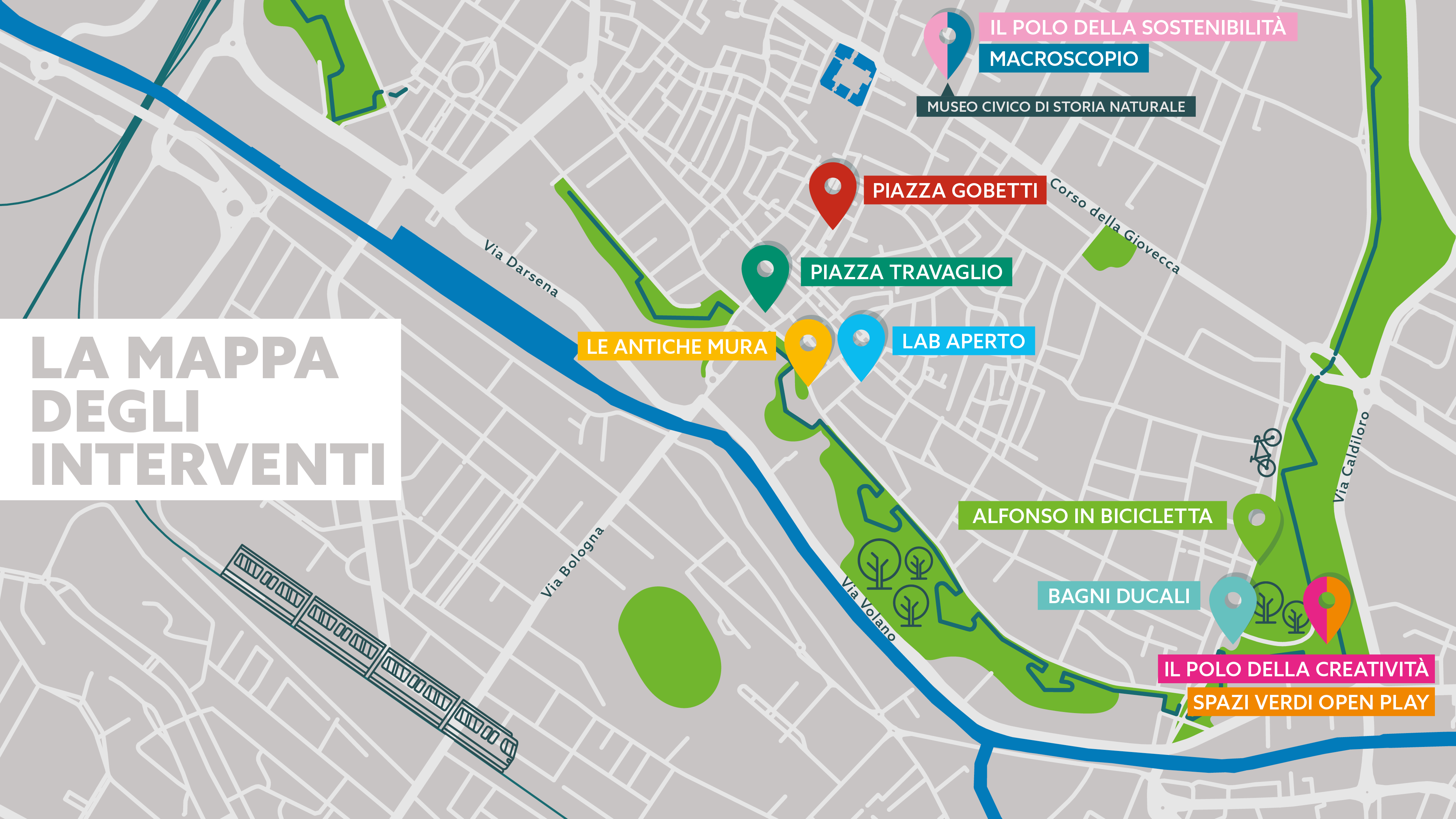 Mappa degli interventi, disponibili in lista più avanti nella pagina